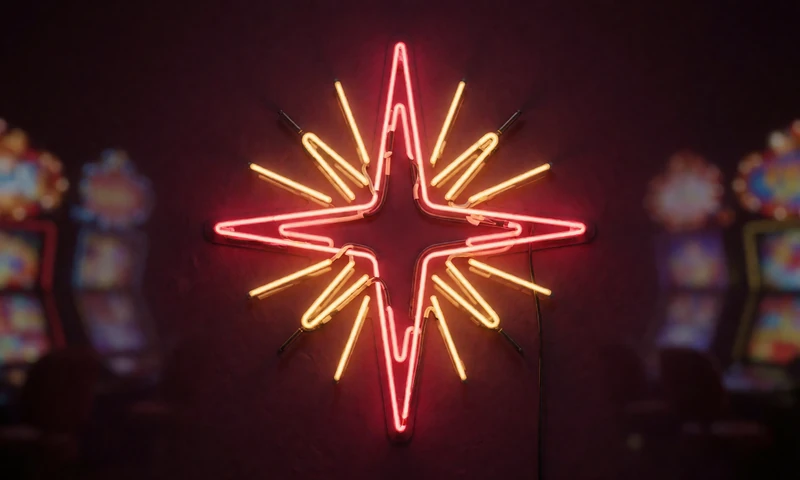 Rot-goldener Neon-Stern als Hommage an den Starburst Slot von NetEnt bei Casina Casino