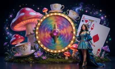 Fantasy-B&uuml;hnenbild der Game Show Adventures Beyond Wonderland bei Casina