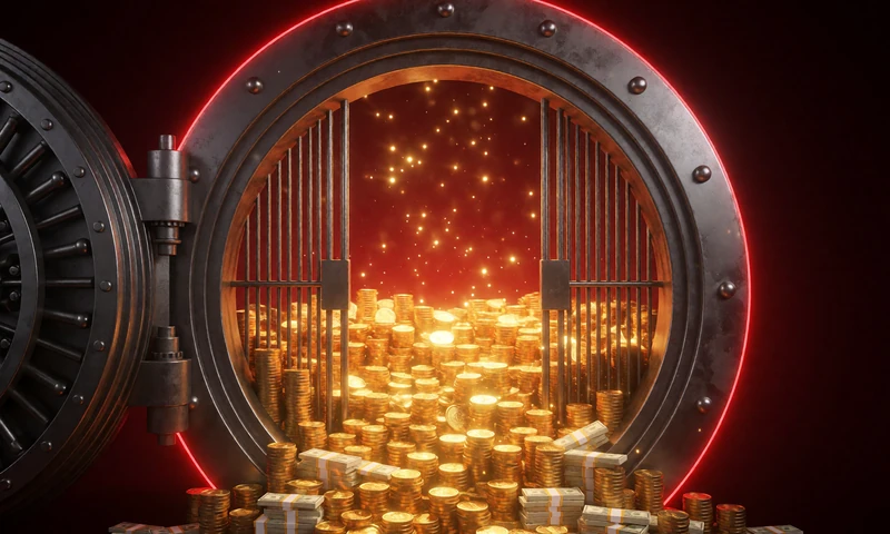 Ge&ouml;ffneter Tresor voller Goldm&uuml;nzen als Symbol f&uuml;r progressive Jackpots bei Casina Casino