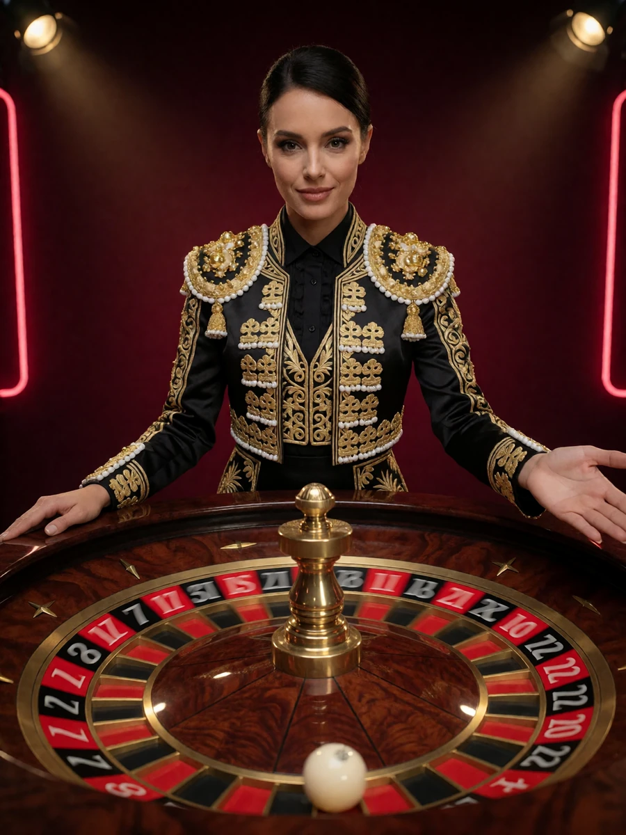 Live-Roulette-Tisch mit Dealerin im matador-inspirierten Studio des Casina Live Casino